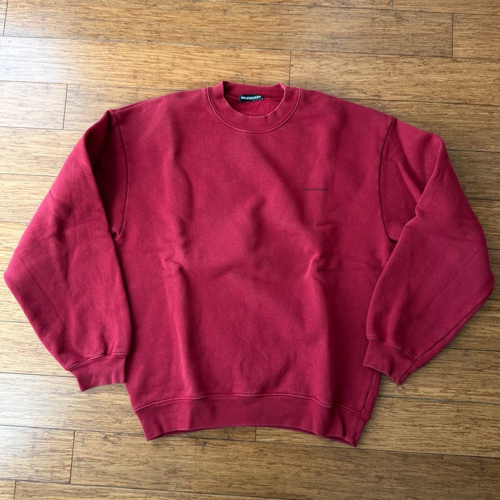 Balenciaga Logo Crewneck Sweatshirt, Burgundy, Size M, Relaxed Fit, 100% Cotton